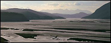 Riverbed of huge size with sand bars. Wrangell-St Elias National Park (Panoramic color)