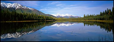 Lake and snowy peaks. Wrangell-St Elias National Park, Alaska, USA.