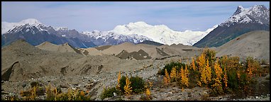 Moraines and snowy mountains. Wrangell-St Elias National Park (Panoramic color)