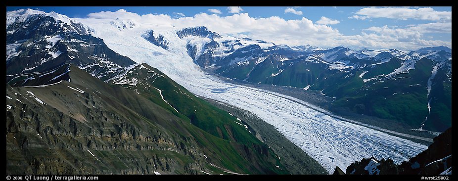 Elevated view of glacier descending from mountain. Wrangell-St Elias National Park (color)