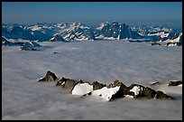 Aerial view of peaks emerging from sea of clouds, St Elias range. Wrangell-St Elias National Park, Alaska, USA. (color)
