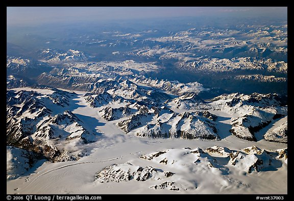 Aerial view of icefields and mountains, St Elias range. Wrangell-St Elias National Park (color)