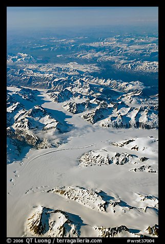 Aerial view of glaciers and mountains, St Elias range. Wrangell-St Elias National Park, Alaska, USA.