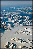 Aerial view of glaciers and mountains, St Elias range. Wrangell-St Elias National Park, Alaska, USA.