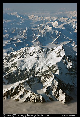 Aerial view of Mount St Elias and Mount Logan. Wrangell-St Elias National Park, Alaska, USA.