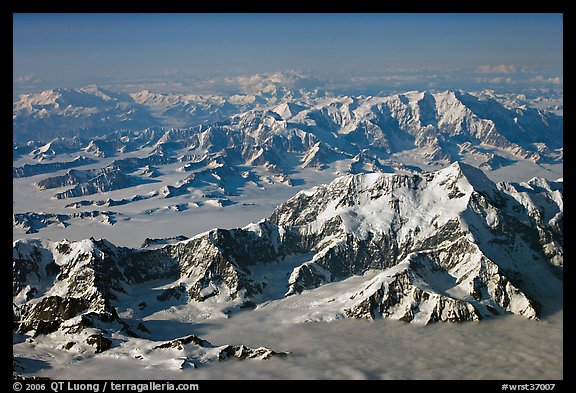 Aerial view of Mount St Elias with Mount Logan in background. Wrangell-St Elias National Park, Alaska, USA.