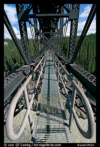 Foot catwalk below the Kuskulana river bridge. Wrangell-St Elias National Park, Alaska, USA.