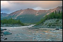 Kennicott River and Bonanza ridge at sunset. Wrangell-St Elias National Park, Alaska, USA.