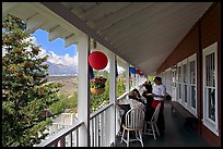 Porch of Kennicott Lodge. Wrangell-St Elias National Park, Alaska, USA. (color)