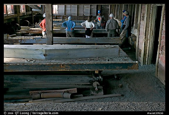 Tour group visiting the Kennecott mill plant. Wrangell-St Elias National Park, Alaska, USA.