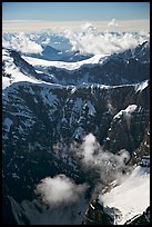 Aerial view of steep rock mountain faces. Wrangell-St Elias National Park, Alaska, USA.