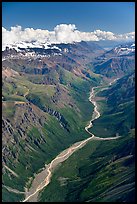 Aerial view of verdant river valley. Wrangell-St Elias National Park, Alaska, USA.