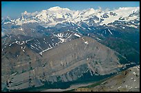 Aerial view of Mile High Cliffs and Mt Blackburn. Wrangell-St Elias National Park, Alaska, USA.