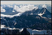 Aerial view of rugged dark peaks, Saint Elias Mountains. Wrangell-St Elias National Park, Alaska, USA.