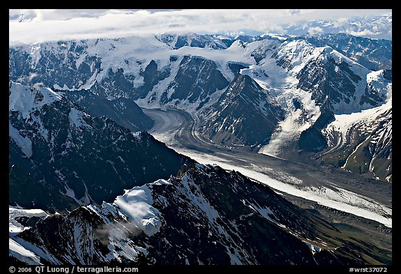 Aerial view of glacier, University Range. Wrangell-St Elias National Park, Alaska, USA.