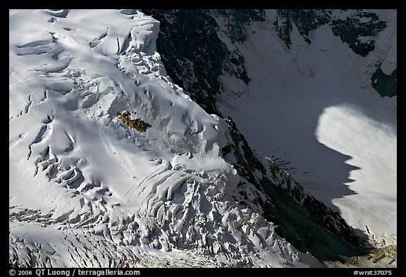 Aerial view of crevasses on steep glacier. Wrangell-St Elias National Park, Alaska, USA.