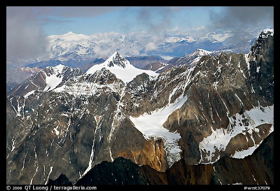 Aerial view of rocky peaks, University Range. Wrangell-St Elias National Park (color)