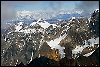 Aerial view of rocky peaks, University Range. Wrangell-St Elias National Park, Alaska, USA. (color)