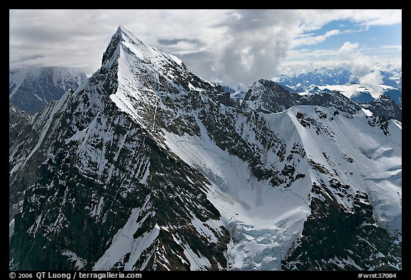 Aerial view of pointed icy peak, University Range. Wrangell-St Elias National Park (color)