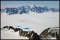 Aerial view of snow-covered Bagley Field. Wrangell-St Elias National Park, Alaska, USA.