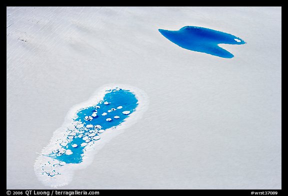 Aerial view of glacial melt lakes on Bagley Field. Wrangell-St Elias National Park (color)