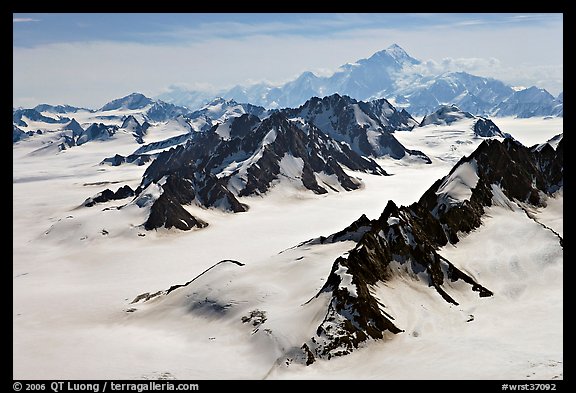 Aerial view of Jefferies Glacier and Mount St Elias. Wrangell-St Elias National Park, Alaska, USA.