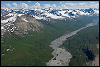 Aerial view of Granite Creek. Wrangell-St Elias National Park, Alaska, USA. (color)