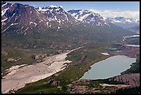 Aerial view of Ross Geen Lake and Granite Range. Wrangell-St Elias National Park, Alaska, USA.