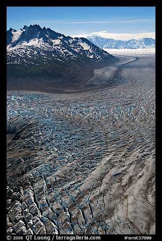 Aerial view of crevasses on Tana Glacier. Wrangell-St Elias National Park, Alaska, USA.