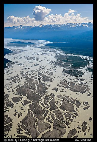 Aerial view of braids of the Chitina River. Wrangell-St Elias National Park, Alaska, USA.