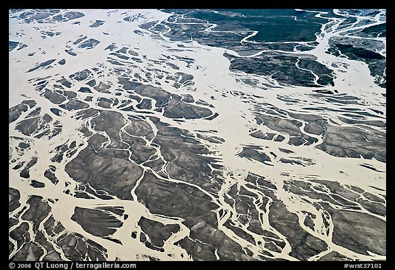 Aerial view of river braids. Wrangell-St Elias National Park, Alaska, USA.