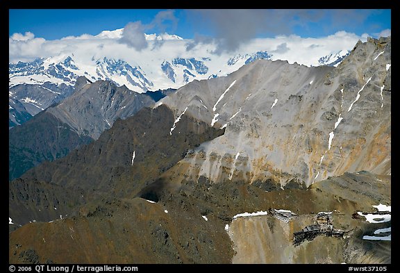 Aerial view of Bonanza Mine on Bonanza Ridge. Wrangell-St Elias National Park, Alaska, USA.