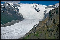 Aerial view of Erie Mine on ridge above Root Glacier. Wrangell-St Elias National Park, Alaska, USA. (color)