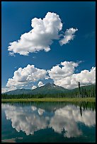 Puffy clouds reflected in lake. Wrangell-St Elias National Park ( color)
