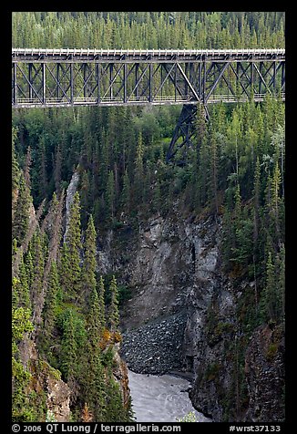 Kuskulana gorge, river, and bridge. Wrangell-St Elias National Park, Alaska, USA.