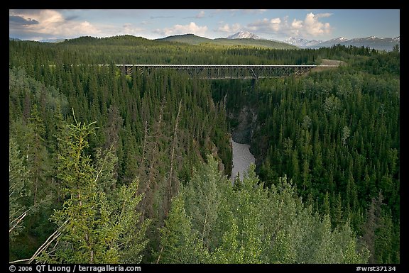 Kuskulana canyon and bridge. Wrangell-St Elias National Park, Alaska, USA.