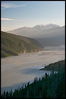 Wide Chitina River and Chugach Mountains. Wrangell-St Elias National Park, Alaska, USA.