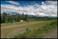 Airstrip at the end of Nabesna Road. Wrangell-St Elias National Park, Alaska, USA.