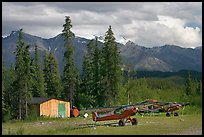 Bush planes at the end of Nabesna Road. Wrangell-St Elias National Park, Alaska, USA.