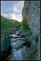 Stream and cliff, Skokum Volcano. Wrangell-St Elias National Park, Alaska, USA. (color)