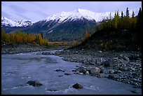 Kenicott River and Wrangell Mountains. Wrangell-St Elias National Park, Alaska, USA.