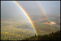 Double rainbow over lakes and tundra. Wrangell-St Elias National Park, Alaska, USA.