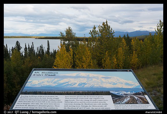 Mt Blackburn interpretive sign. Wrangell-St Elias National Park, Alaska, USA.