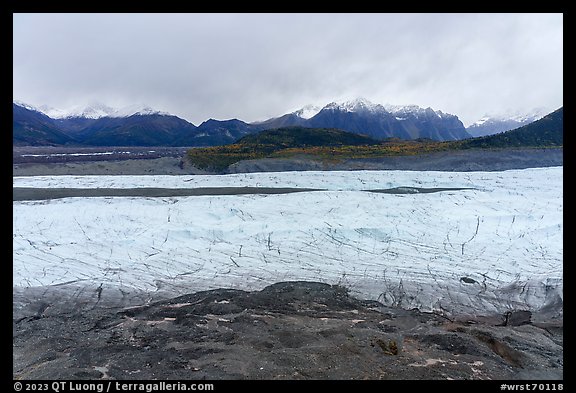 Moraines, Root Glacier, and Wrangell mountains. Wrangell-St Elias National Park (color)