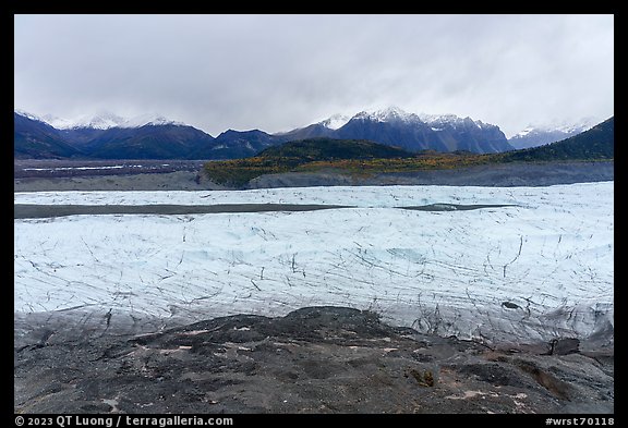 Moraines, Root Glacier, and Wrangell mountains. Wrangell-St Elias National Park (color)