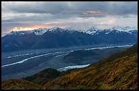 Kennicott Glacier and Wrangell Range at sunset. Wrangell-St Elias National Park ( color)