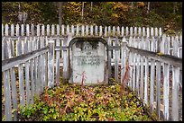 Headstone and white picket fences, Kennicott cemetery. Wrangell-St Elias National Park ( color)