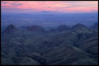 View from South Rim over bare mountains, sunset. Big Bend National Park, Texas, USA.