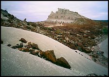 Low white mounds of compacted volcanic ash near Tuff Canyon. Big Bend National Park, Texas, USA. (color)