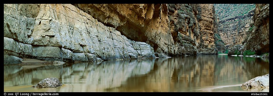 Canyon walls reflected in Rio Grande River. Big Bend National Park, Texas, USA.